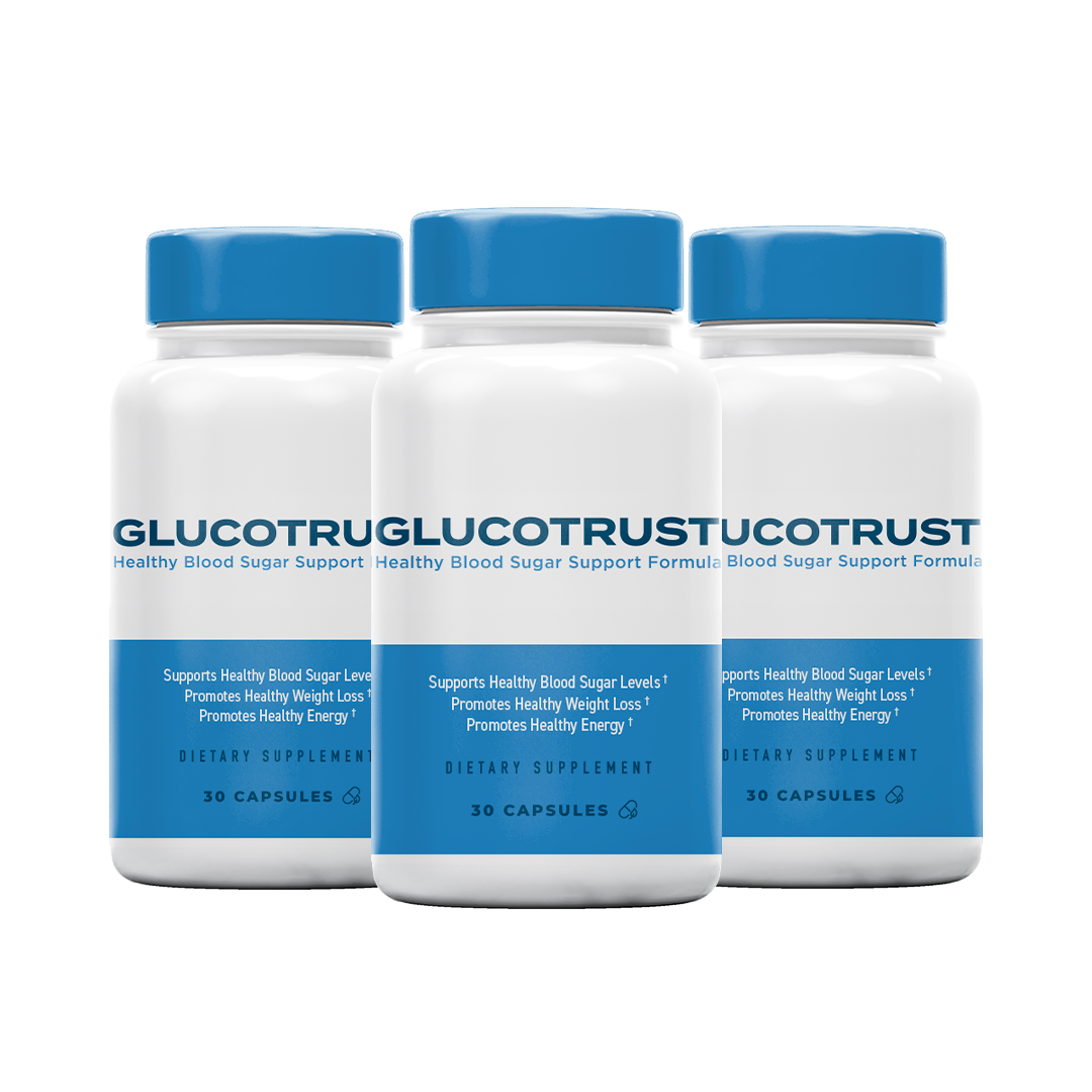 GlucoTrust natural blood sugar support supplement bottles with premium ingredients